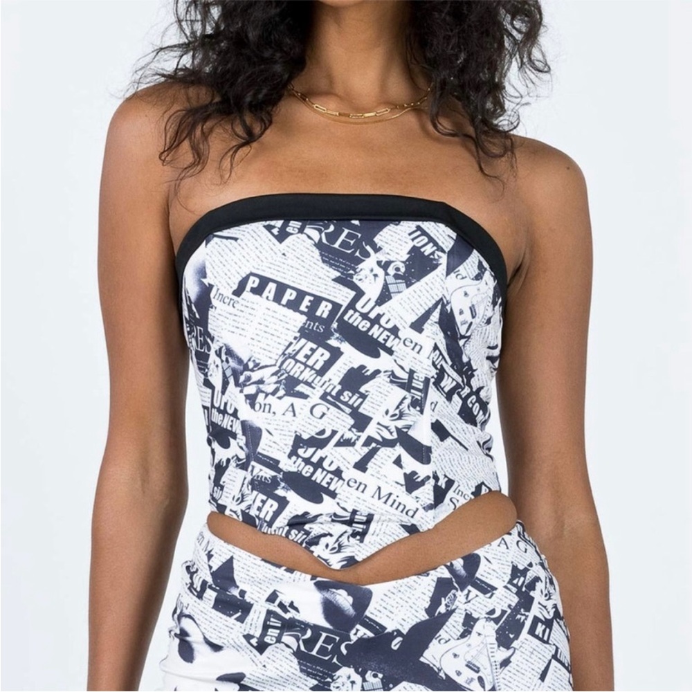 Princess Polly Cazale Newspaper Print Corset Style Whimsigoth Crop Top Size 0